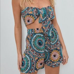 Crinkle Viscose Tile Tie Bandeau And Short